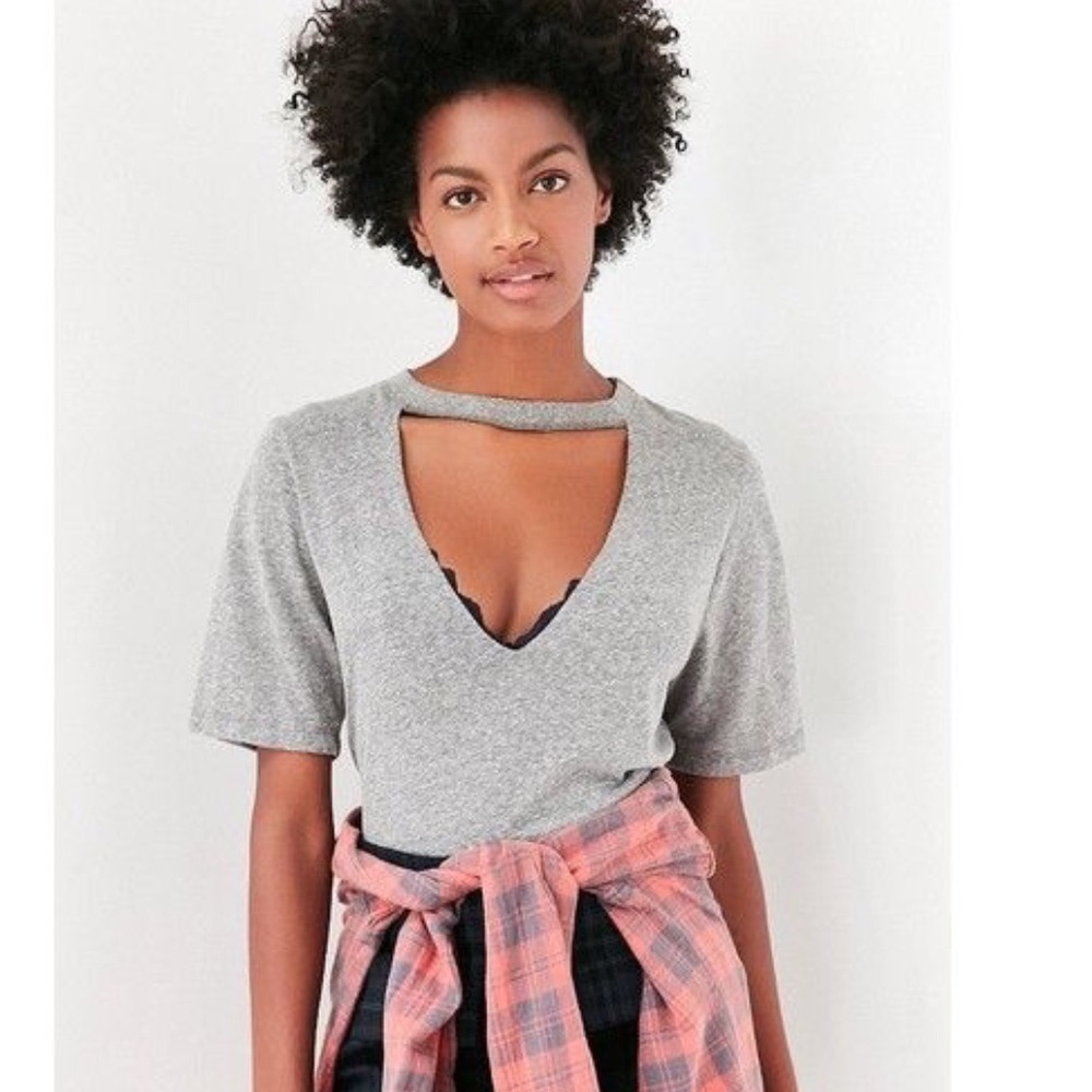 Urban Outfitters cut out v neck grey top